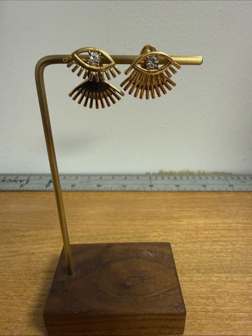 Gold tone adjustable front back mix eyeball eye earrings rhinestone